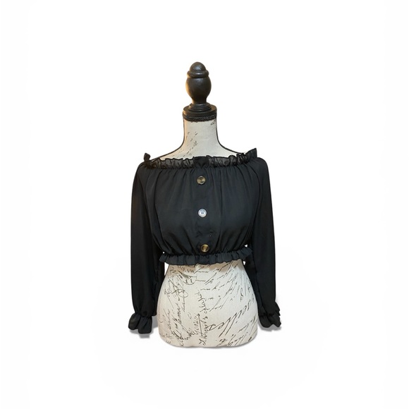 ROMWE Tops - ROMWE Black Off-Shoulder Blouse with Button Detail